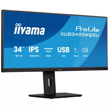 Computer monitor IIYAMA ProLite XUB3493WQSU-B6 34 inch 3440×1440 UltraWide QHD IPS LED, 1 ms, USB 3.2 hub, speakers, VESA, height adjustable