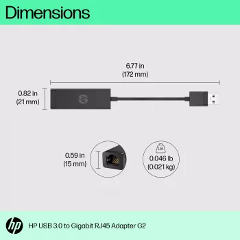HP USB 3.0 to Gigabit RJ45 Adapter G2, Wired, USB, Ethernet, Black