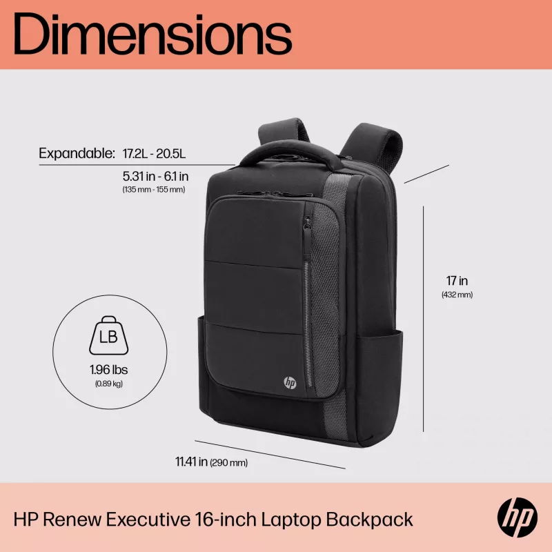 HP Renew Executive 16-inch Laptop Backpack, Backpack, 40.9 cm (16.1 inch), 890 g