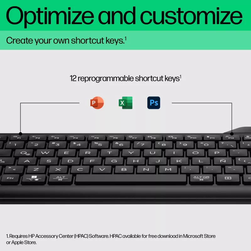 HP 475 Dual-Mode Wireless Keyboard, Full-size (100%), Wireless, RF Wireless + Bluetooth, Membrane, Black