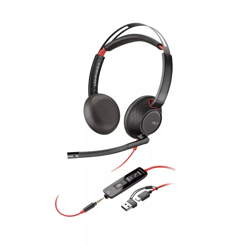 HP Poly Blackwire 5220 Stereo USB-C Headset +3.5mm Plug +USB-C/A Adapter (Bulk)