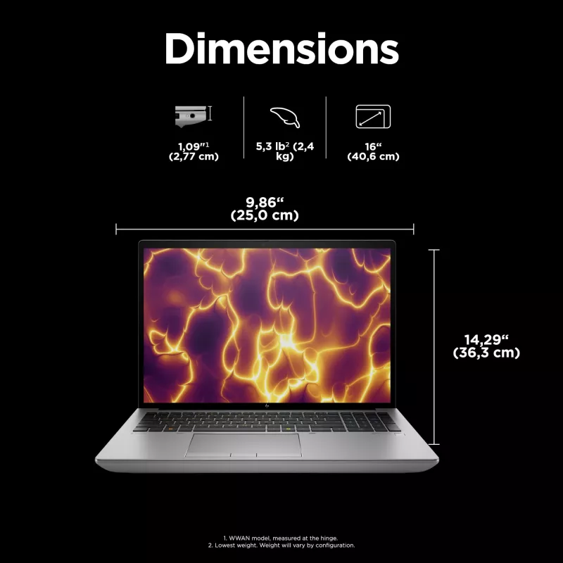 HP ZBook Fury 16 G11 Intel® Core™ i9 i9-14900HX 40.6 cm (16 inch) WQUXGA 64 GB DDR5-SDRAM NVIDIA RTX 4000 Ada Wi-Fi 7 (802.11be) Windows 11 Pro AI Workstation, AI PC