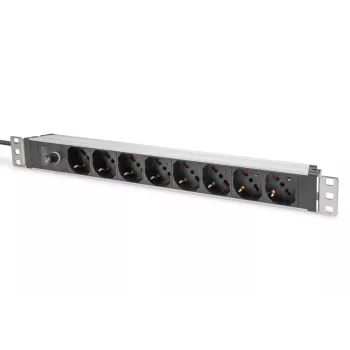 DIGITUS 1U Aluminum PDU, 8x Italian outlets, Pre-fuse 10A Plug, 250VAC