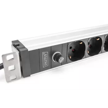 DIGITUS 1U Aluminum PDU, 8x Italian outlets, Pre-fuse 10A Plug, 250VAC