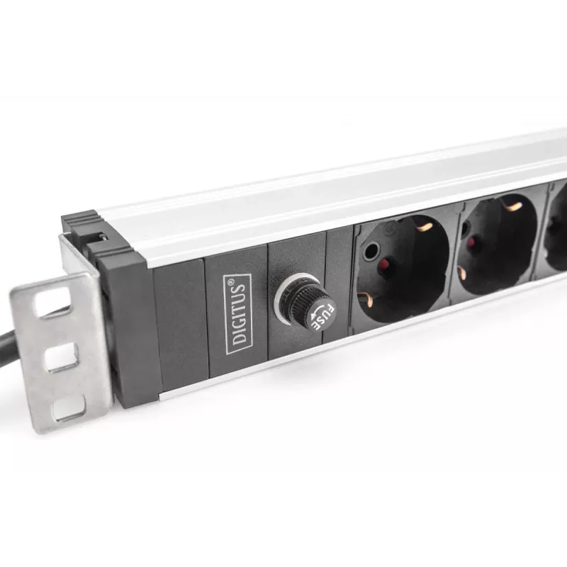DIGITUS 1U Aluminum PDU, 8x Italian outlets, Pre-fuse 10A Plug, 250VAC