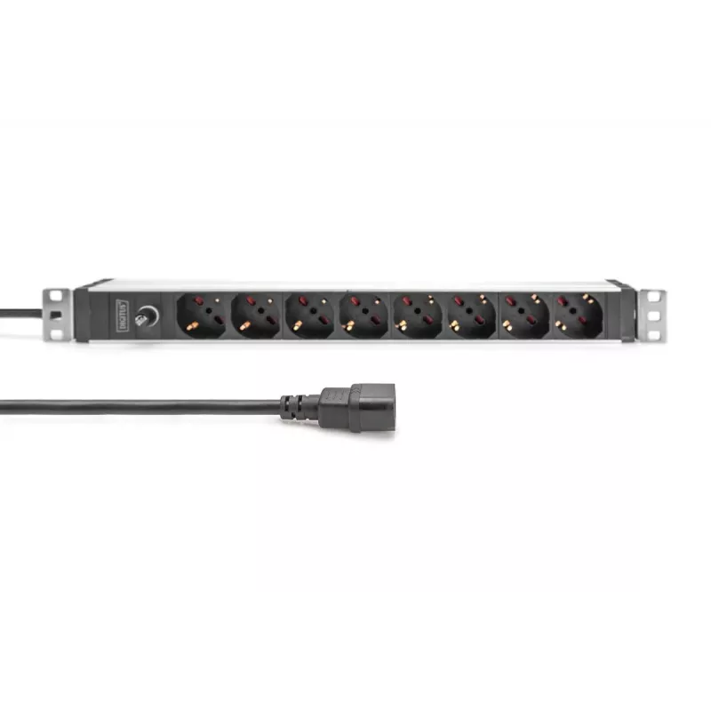 DIGITUS 1U Aluminum PDU, 8x Italian outlets, Pre-fuse 10A Plug, 250VAC