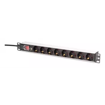 DIGITUS PDU - 1U Aluminum rackmount 7x safety + 1x outlet 16A 4000W 250VAC 50/60Hz overload protection