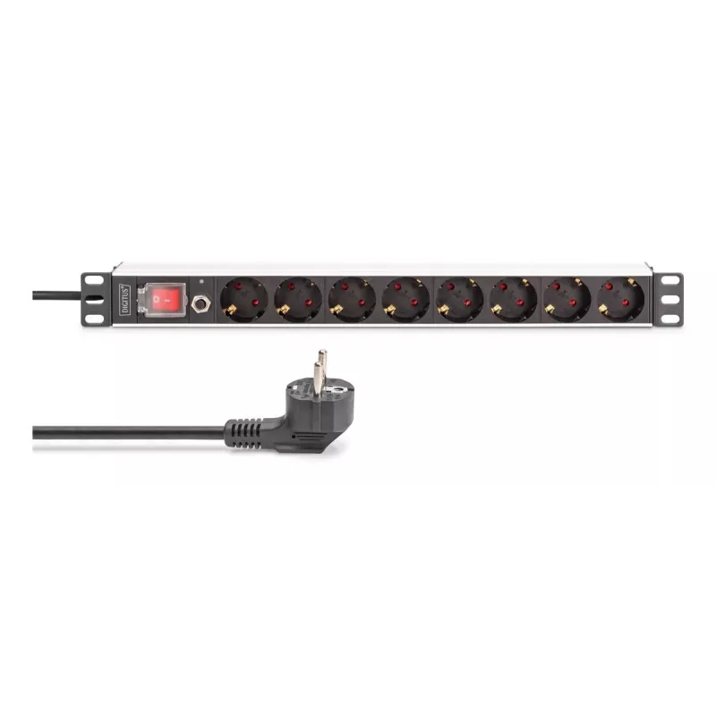 DIGITUS PDU - 1U Aluminum rackmount 7x safety + 1x outlet 16A 4000W 250VAC 50/60Hz overload protection