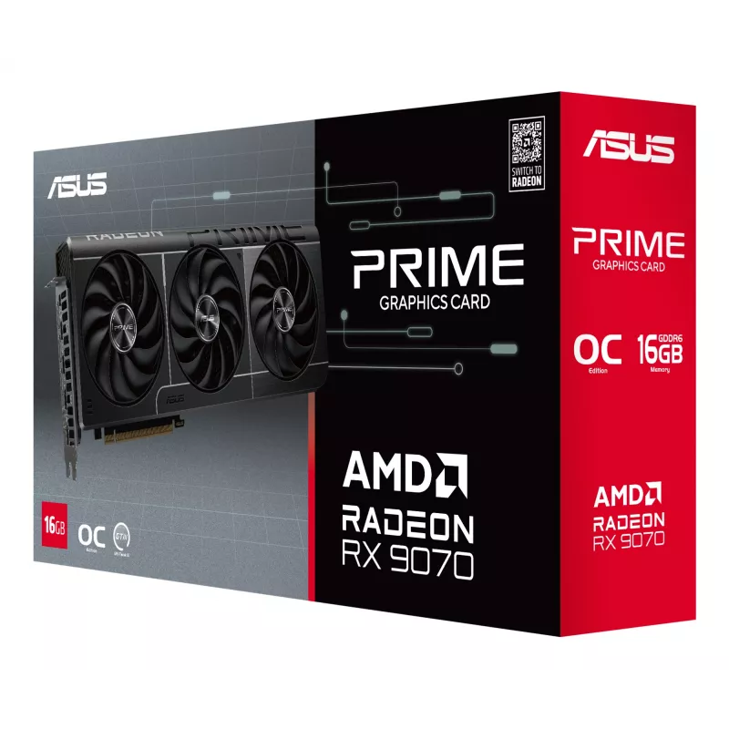 Graphics card ASUS Radeon RX 9070 16 GB GDDR6 PCIe 5.0 256-bit, 3‑fan cooling, PCI Express 5.0