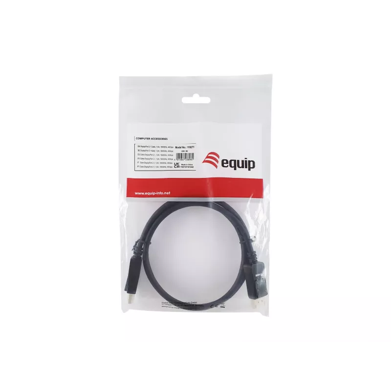 Equip DisplayPort 2.1 Cable, 1.0m, 16K/60Hz, 40Gbps, 1 m, DisplayPort, DisplayPort, Male, Male, 15360 x 8640 pixels