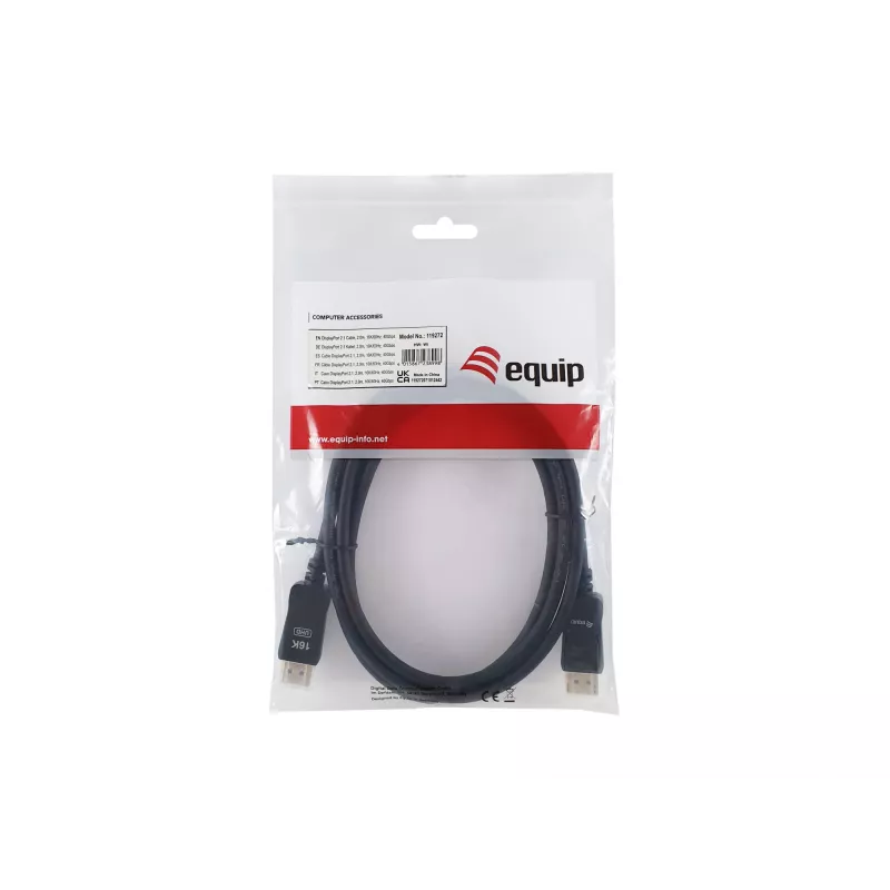 Equip DisplayPort 2.1 Cable, 2.0m, 16K/60Hz, 40Gbps, 2 m, DisplayPort, DisplayPort, Male, Male, 15360 x 8640 pixels