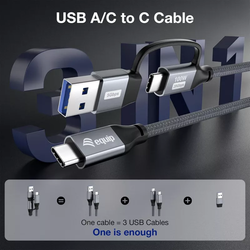 Equip 128433 USB cable USB 3.2 Gen 2x2 3 m USB A/USB C USB C Black