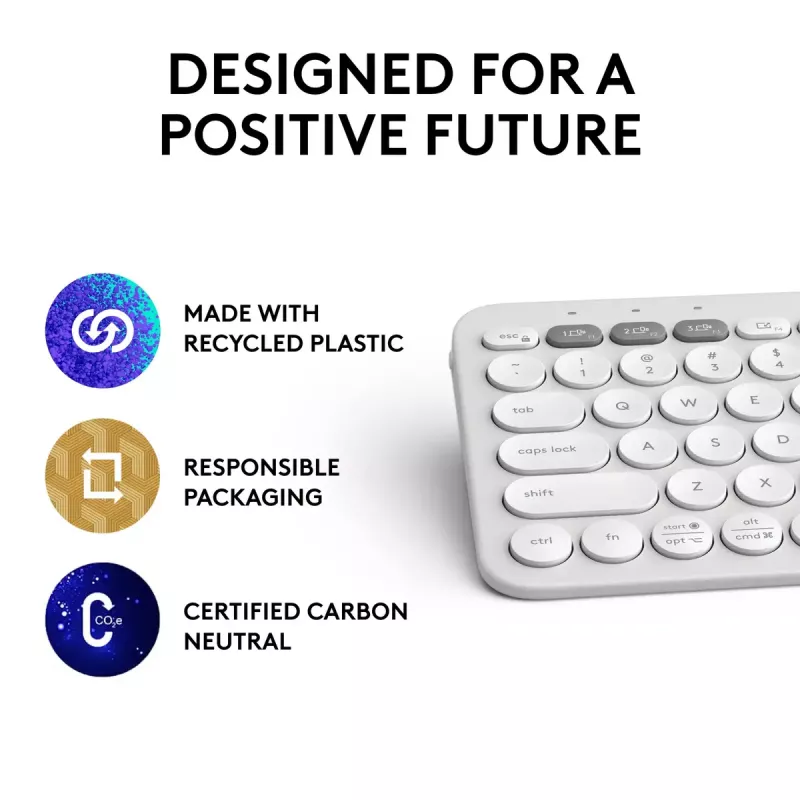 Compact mini keyboard Logitech Pebble Keys 2 K380s — RF Wireless + Bluetooth, QWERTY US International, white