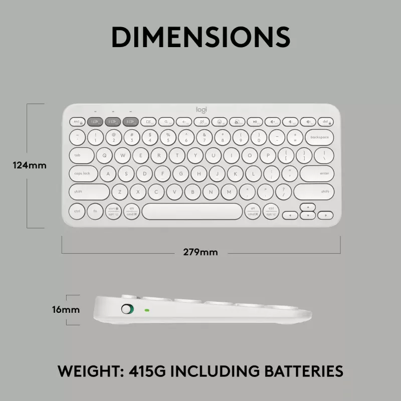 Compact mini keyboard Logitech Pebble Keys 2 K380s — RF Wireless + Bluetooth, QWERTY US International, white