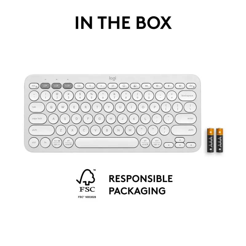 Compact mini keyboard Logitech Pebble Keys 2 K380s — RF Wireless + Bluetooth, QWERTY US International, white