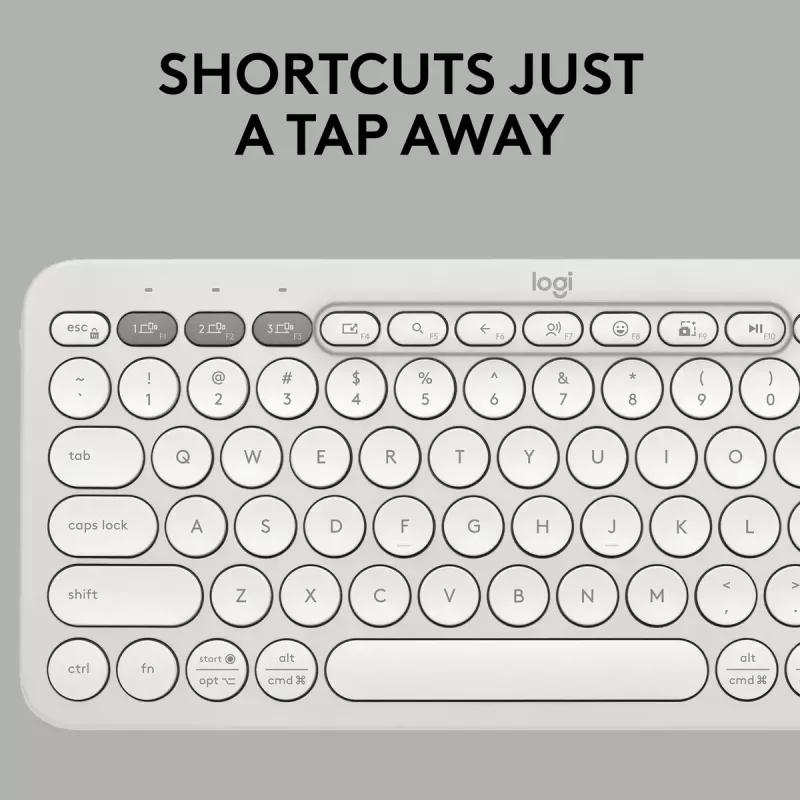 Compact mini keyboard Logitech Pebble Keys 2 K380s — RF Wireless + Bluetooth, QWERTY US International, white