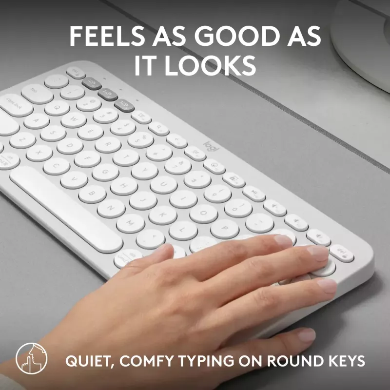 Compact mini keyboard Logitech Pebble Keys 2 K380s — RF Wireless + Bluetooth, QWERTY US International, white