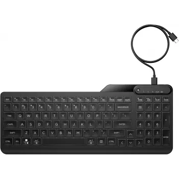 HP 405 Multi-Device Backlit Wired Keyboard, Full-size (100%), Wired, USB, Membrane, QWERTY, Black