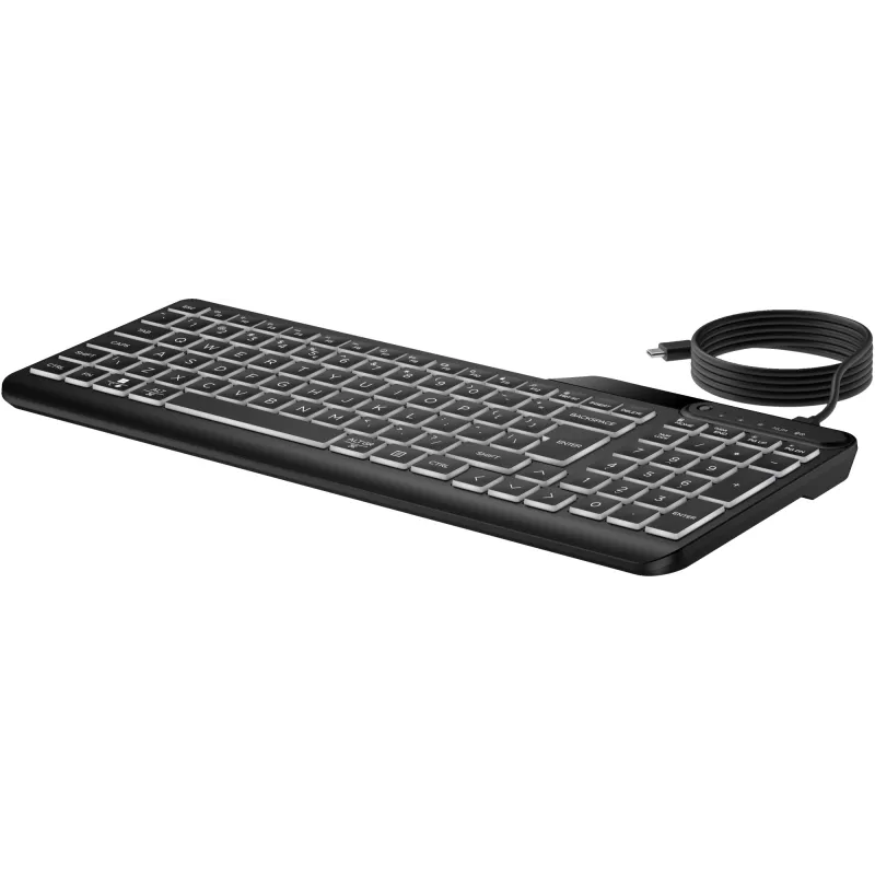 HP 405 Multi-Device Backlit Wired Keyboard, Full-size (100%), Wired, USB, Membrane, QWERTY, Black