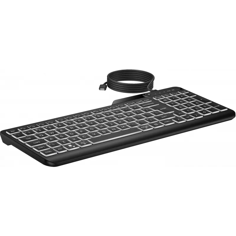 HP 405 Multi-Device Backlit Wired Keyboard, Full-size (100%), Wired, USB, Membrane, QWERTY, Black