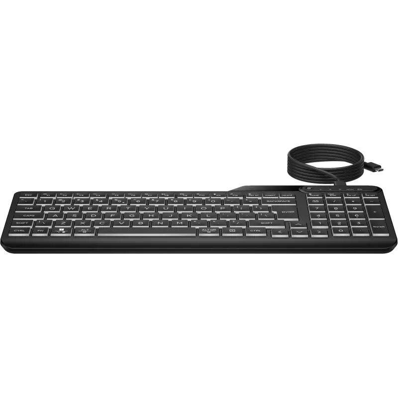 HP 405 Multi-Device Backlit Wired Keyboard, Full-size (100%), Wired, USB, Membrane, QWERTY, Black