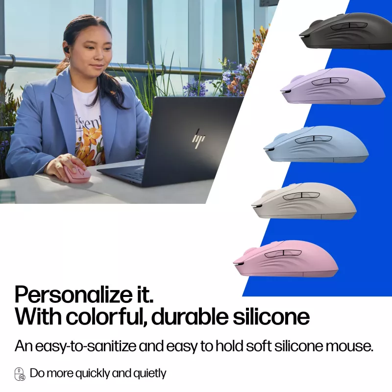 HP 400 Quiet Purple Wireless Mouse, Ambidextrous, RF Wireless + Bluetooth, 6000 DPI, Purple