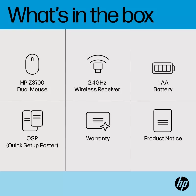 HP Z3700 Dual Silver Mouse, Ambidextrous, RF Wireless + Bluetooth, Silver