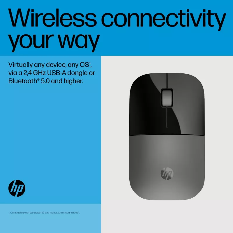 HP Z3700 Dual Silver Mouse, Ambidextrous, RF Wireless + Bluetooth, Silver