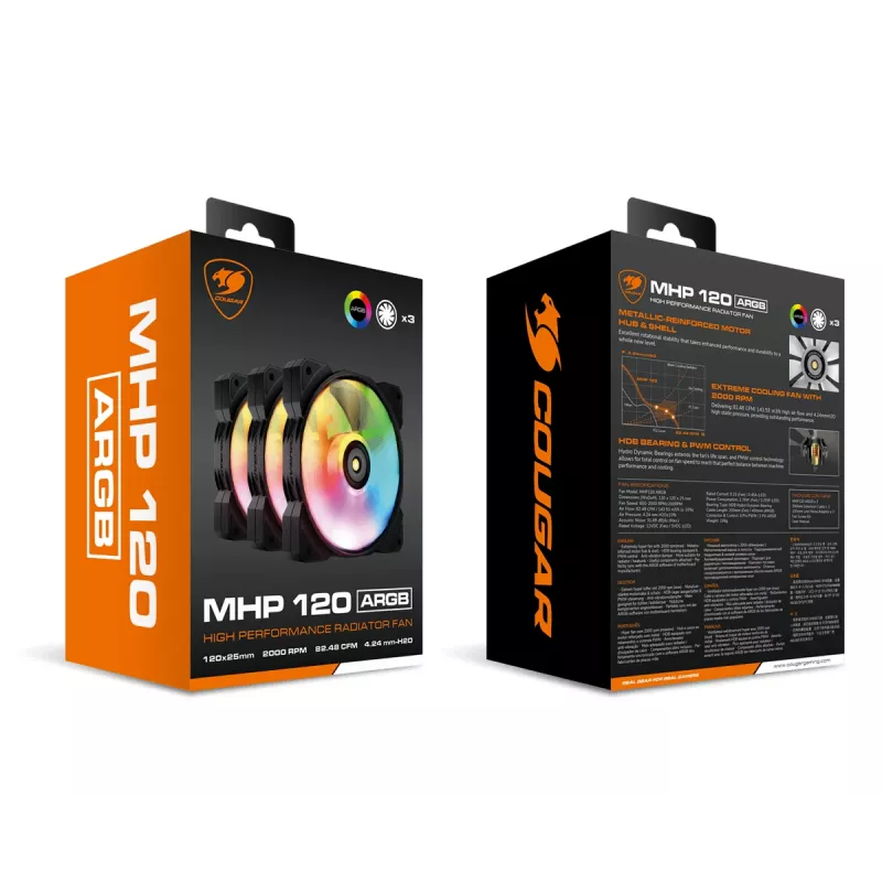 COUGAR Case Fan MHP 120 ARGB, Black (3 in one package)