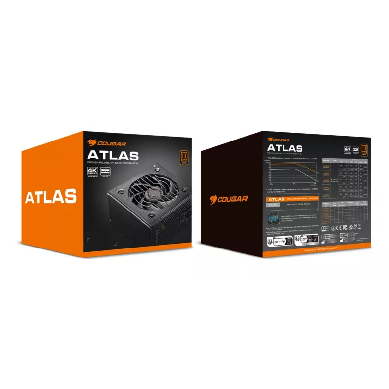 COUGAR Power Supply ATLAS 550W ATX / 80 Plus Bronze, 550 W, 100 - 240 V, 50/60 Hz, 10 - 5 A, 120 W, 528 W