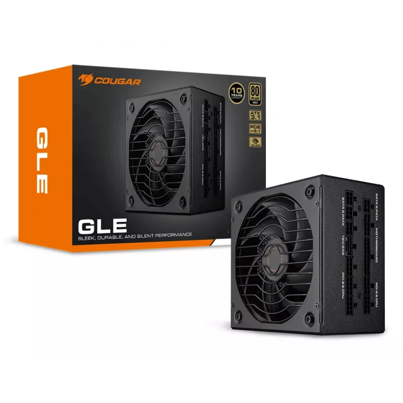 COUGAR Power Supply GLE 1000W ATX3.1 / 80 Plus Gold, 1000 W, 100 - 240 V, 50/60 Hz, 15-7.5 A, 120 W, 1000 W