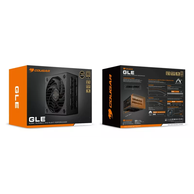 COUGAR Power Supply GLE 1000W ATX3.1 / 80 Plus Gold, 1000 W, 100 - 240 V, 50/60 Hz, 15-7.5 A, 120 W, 1000 W