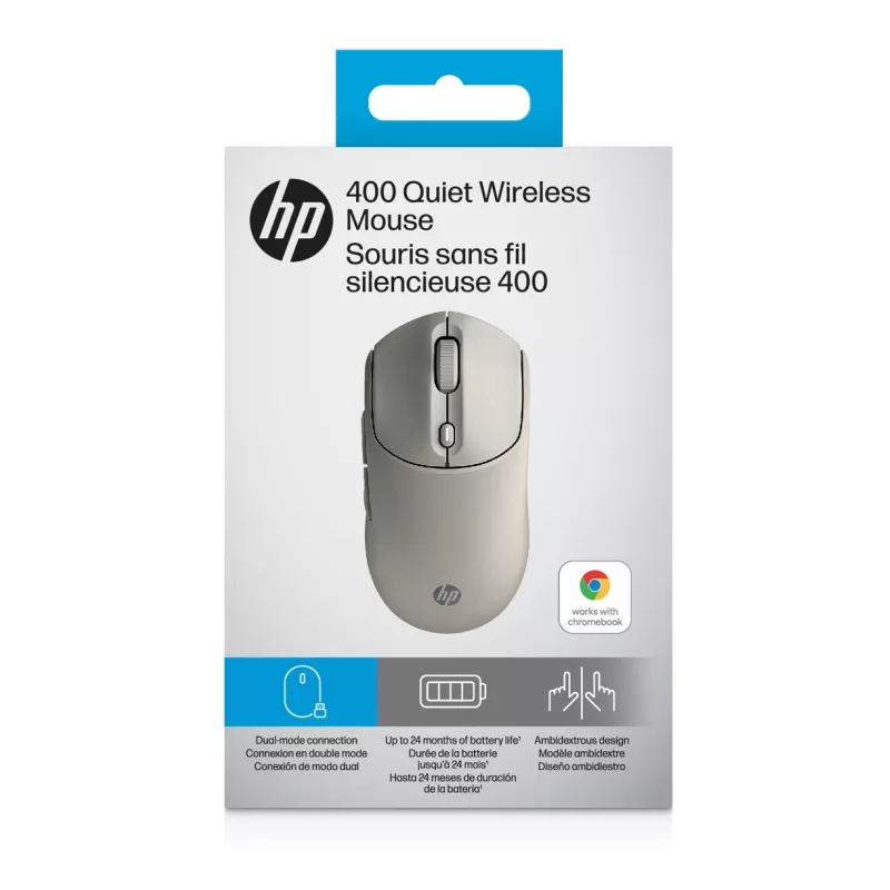 HP 400 Quiet Maple Wireless Mouse, Ambidextrous, RF Wireless + Bluetooth, 6000 DPI, Beige