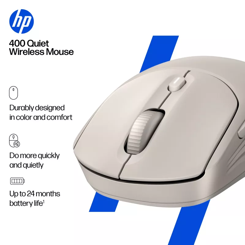 HP 400 Quiet Maple Wireless Mouse, Ambidextrous, RF Wireless + Bluetooth, 6000 DPI, Beige