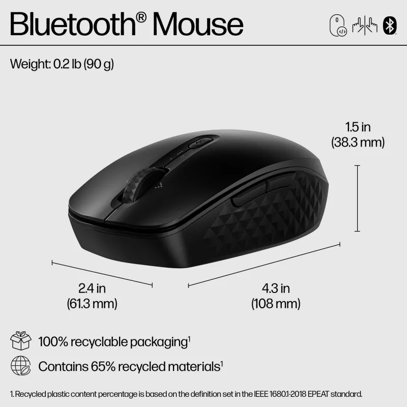 HP 420 Programmable Bluetooth Mouse, Ambidextrous, Bluetooth, 4000 DPI, Black