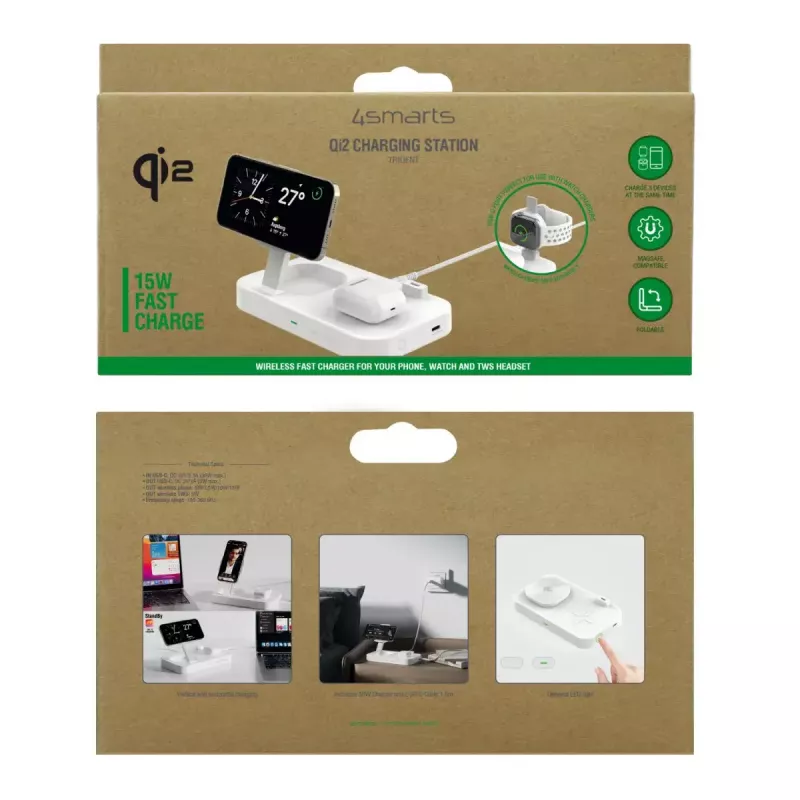 Wireless Charger 4smarts Qi2 Universal White Fast Charging Indoor AC 12V