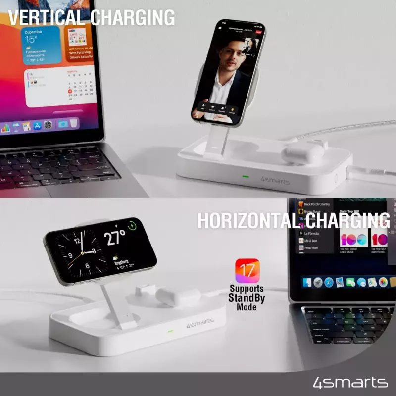 Wireless Charger 4smarts Qi2 Universal White Fast Charging Indoor AC 12V