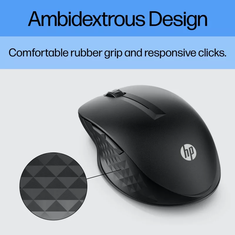 HP 430 Multi-Device Wireless Mouse, Ambidextrous, Optical, RF Wireless + Bluetooth, 1200 DPI, Black