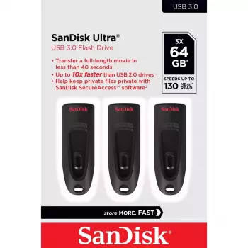 WESTERN DIGITAL Sandisk Cruzer Ultra - 64GB USB Stick - USB 3.0 - Black - 3 Pack