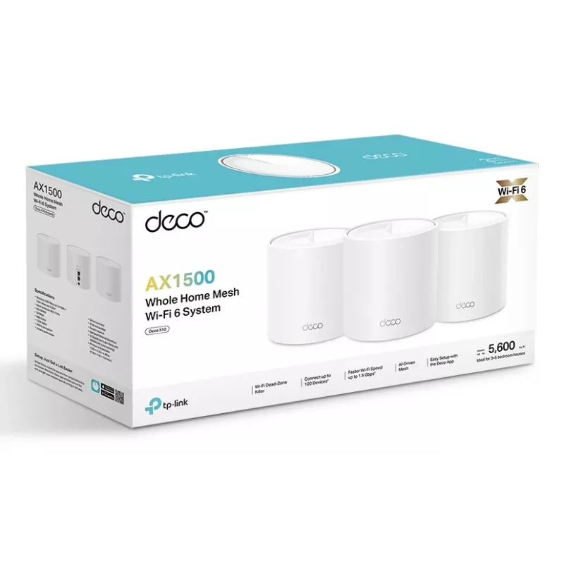 TP-Link AX1500 Whole Home Mesh Wi-Fi 6 System, 3 pack, White, Internal, Mesh system, Power, Dual-band (2.4 GHz / 5 GHz), Wi-Fi 6 (802.11ax)