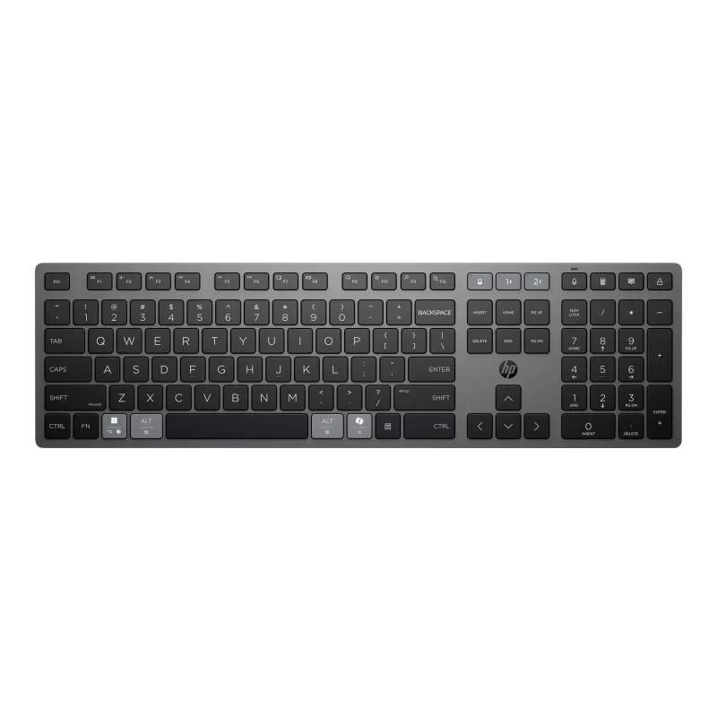 HP 725 Multi-Device Rechargeable Wireless Keyboard, Full-size (100%), Wireless, RF Wireless + Bluetooth, Black