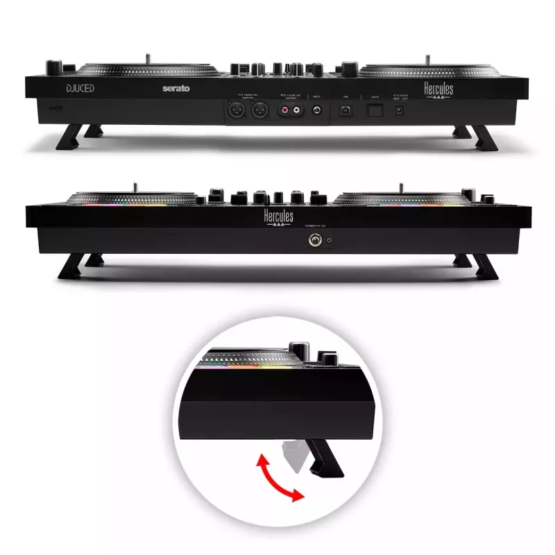 Hercules INPULSE T7 Black DJ controller — 3.5 mm/6.35 mm headphone, USB cable, 652×350×90 mm
