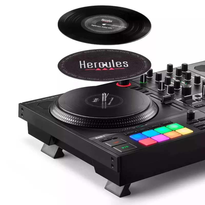 Hercules INPULSE T7 Black DJ controller — 3.5 mm/6.35 mm headphone, USB cable, 652×350×90 mm
