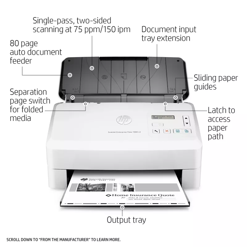 HP Scanjet Enterprise Flow 7000 s3 Sheet-fed scanner 600 x 600 DPI A4 White