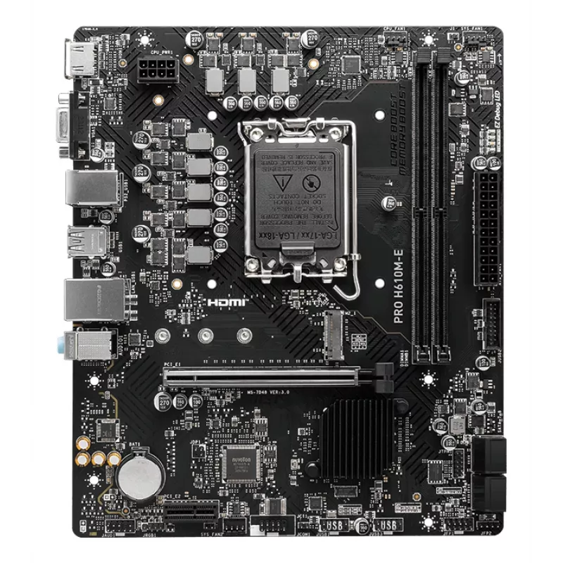 Motherboard MSI PRO H610M-E — Intel H610, LGA 1700, micro ATX, DDR5, 2x DIMM, max 96 GB, 2.5Gb LAN, HDMI, 4x SATA III