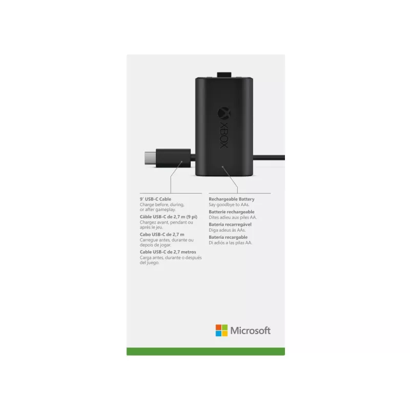 Charge kit Microsoft Xbox One Play & Charge Kit — rechargeable wired battery pack with USB Type-C, black, matt finish