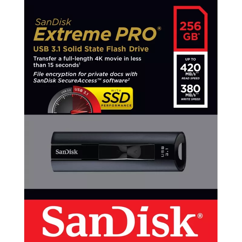 WESTERN DIGITAL SanDisk Extreme PRO - 256GB USB Stick - USB 3.1 - 420MB/s read