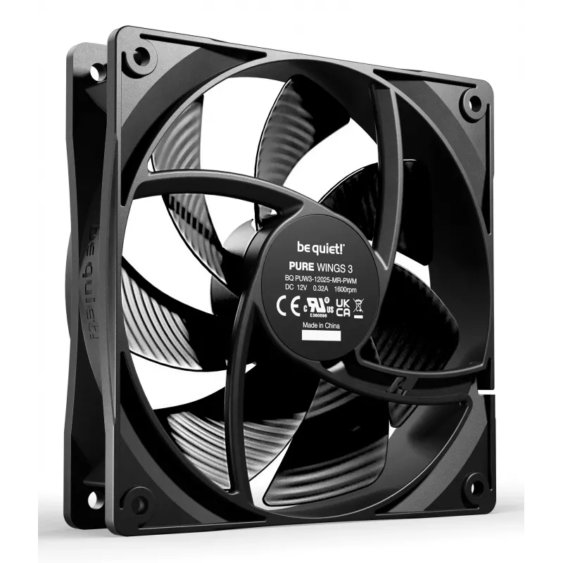 Computer case fan be quiet! Pure Wings 3 120 mm PWM 1600 RPM 84.8 m³/h 1.45 mmH2O rifle bearing black 3-pack