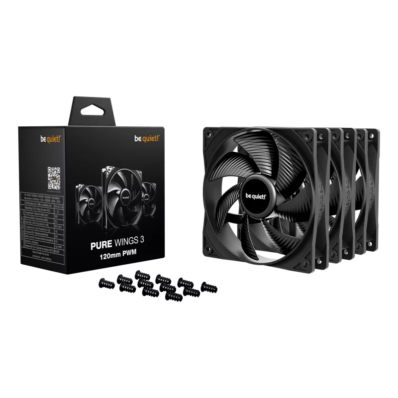 Computer case fan be quiet! Pure Wings 3 120 mm PWM 1600 RPM 84.8 m³/h 1.45 mmH2O rifle bearing black 3-pack