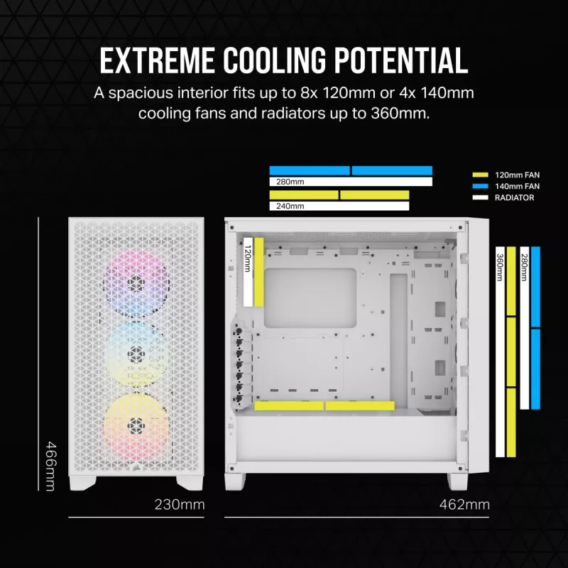 CORSAIR Mid-tower Pc Case - 3000d RGB Airflow - White